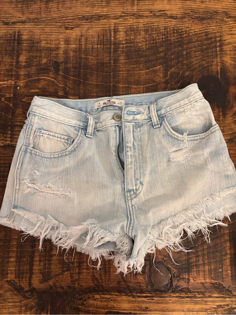 Hollister Faded Light Blue Frayed Denim Shorts